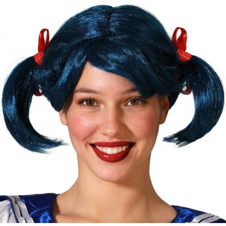 Perruque Bleu à Couettes pour Femme