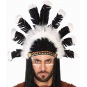 Coiffe Chef Indien Plumes Noires et Blanches