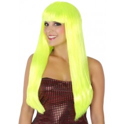 Perruque Longue Jaune fluo avec Frange 60cm