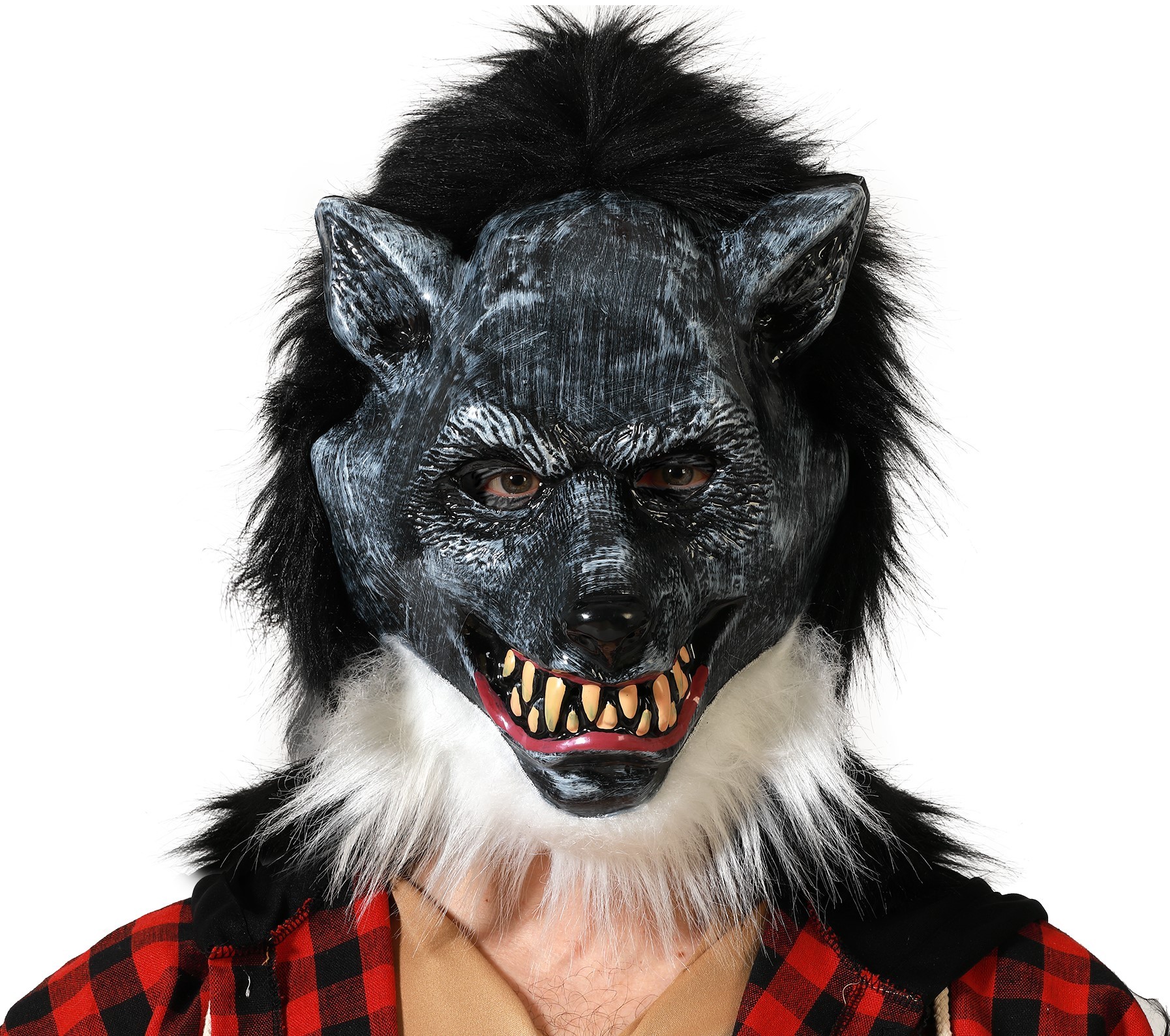 MIMIKRY - Masque Loup-garou En Fourrure Noire/argentée - Pour Costume Halloween, Carnaval Et Fêtes Déguisées
