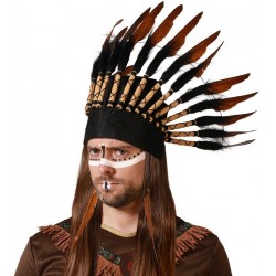Coiffe Chef Indien à plumes marron