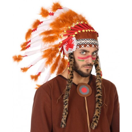 Grande Coiffe Chef Indien plumes Orange