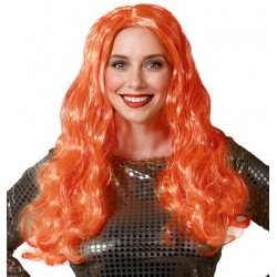 Perruque Longue Orange ondulée 60cm