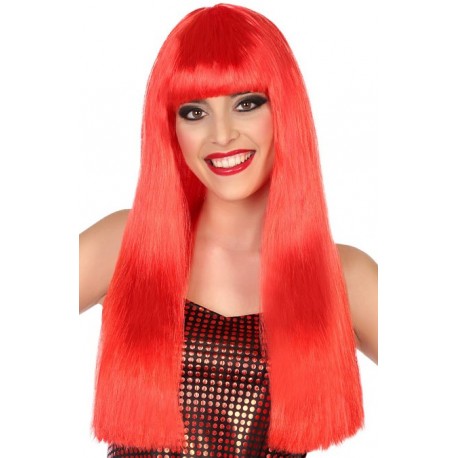 Perruque Longue Rouge avec Frange 60cm