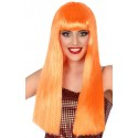 Perruque Longue Orange fluo avec Frange 60cm