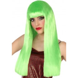 Perruque Longue Vert avec Frange 60cm