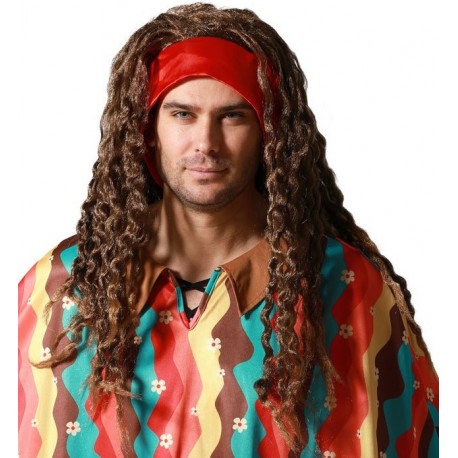 Perruque Chatain Hippie Adulte