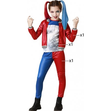Déguisement Fille Arlequin Quinn Bleu rouge