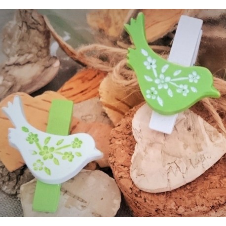 6 Pince à Linge Oiseau Vert Anis