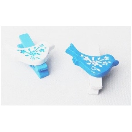6 Pince à Linge Oiseau Turquoise