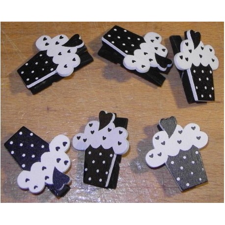 6 Pince à Linge Gateau Cupcake Noir