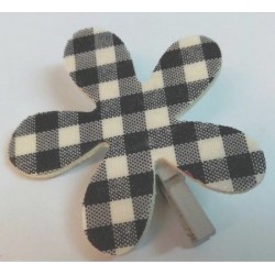 6 Pince à Linge Fleur Vichy Noir et Blanc