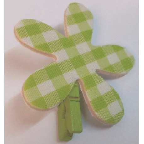 6 Pince à Linge Fleur Vichy Vert Anis