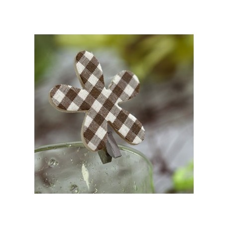 6 Pince à Linge Fleur Vichy Chocolat