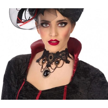 Serre-tête Gothique Noir Femme Avec Strass Et Dentelle – Idéal Halloween Et Cosplay