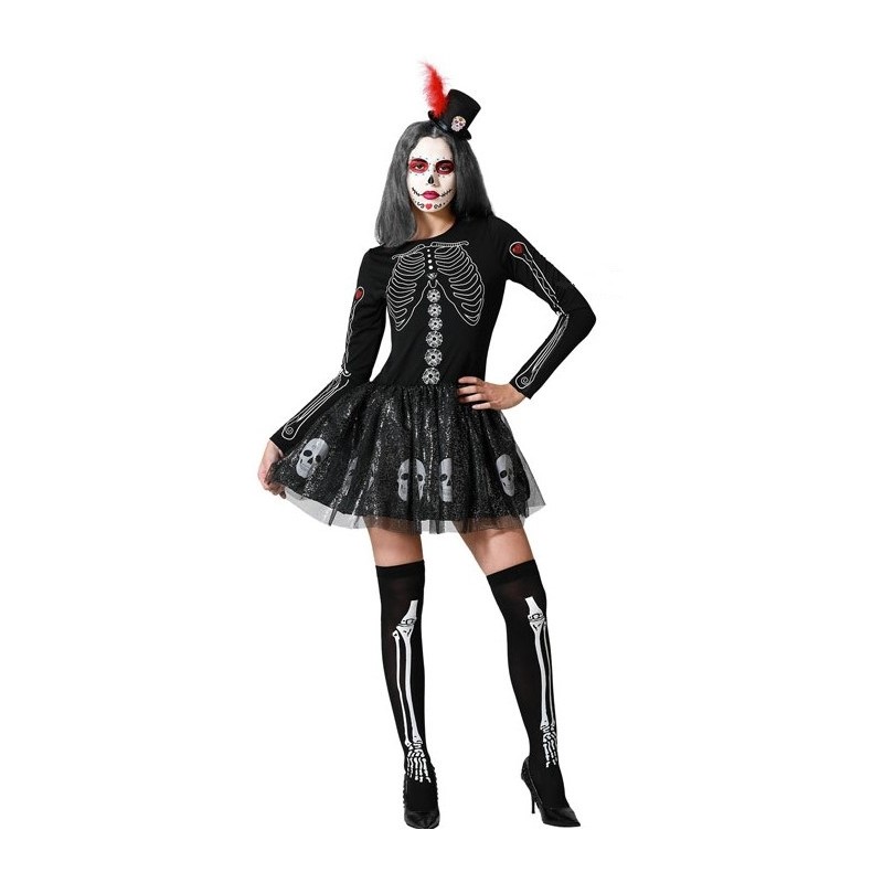Costume Halloween Squelette Femme - Combinaison élastique Avec Impression Avant/arrière - Déguisement Jour Des Morts - Cosplay