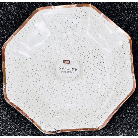 6 Assiettes pois Carton Rose Gold
